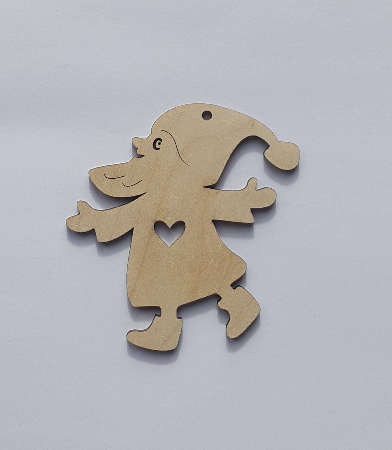 Wooden shapes for craft, unfinished laser cut fairy tale blanks, Christmas tree gnome ornament, holiday wood elf decoration, ready to paint