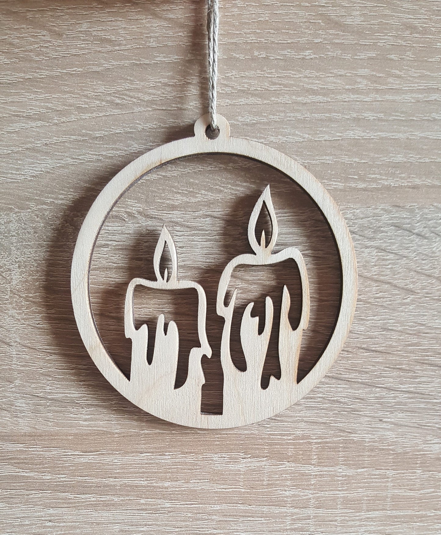 120 Laser Cut Wood Christmas Ornaments: Candle Design, Red Ribbon