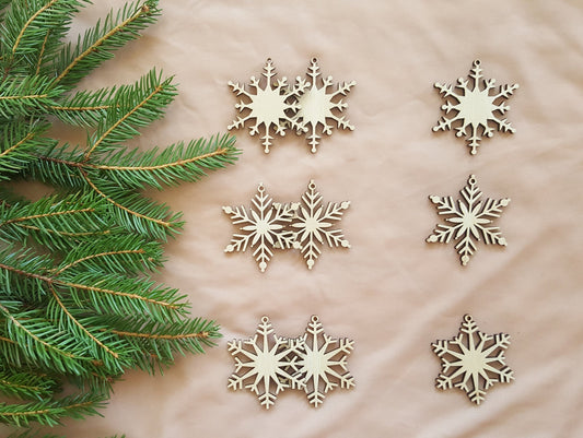Laser Cut Wood Snowflake Ornaments: Christmas Holiday Decor, Set of 9