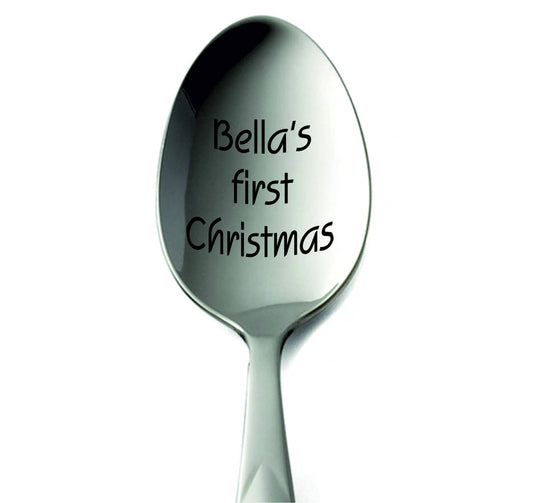 Erstes Weihnachtsgeschenk fürs Baby: Babylöffel, personalisiertes Silberbesteck, gravierter Weihnachtslöffel, silberner Baby-Teelöffel