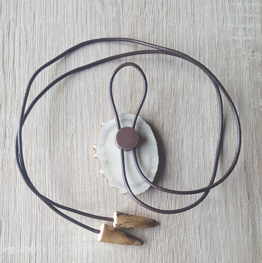 Engraved Lynx Bolo Tie: Deer Horn Pendant, Western Necklace