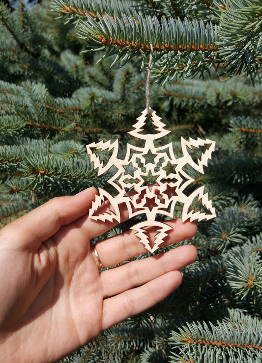 Laser Cut Wood Snowflake Ornaments: Rustic Christmas Decor, Set of 20