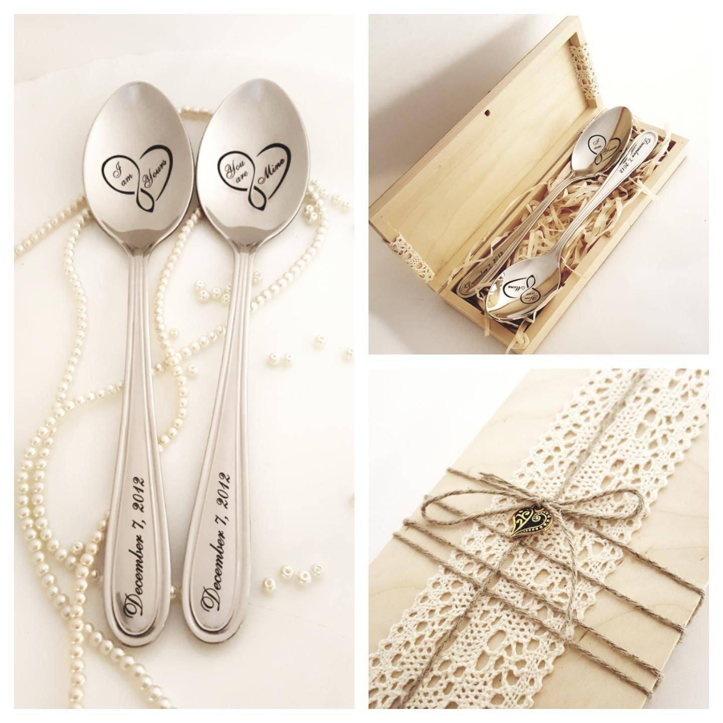 Wedding gift for kitchen, engraved spoons for couple, happy anniversary gift, housewarming present for him and her I'm Yours You are mine