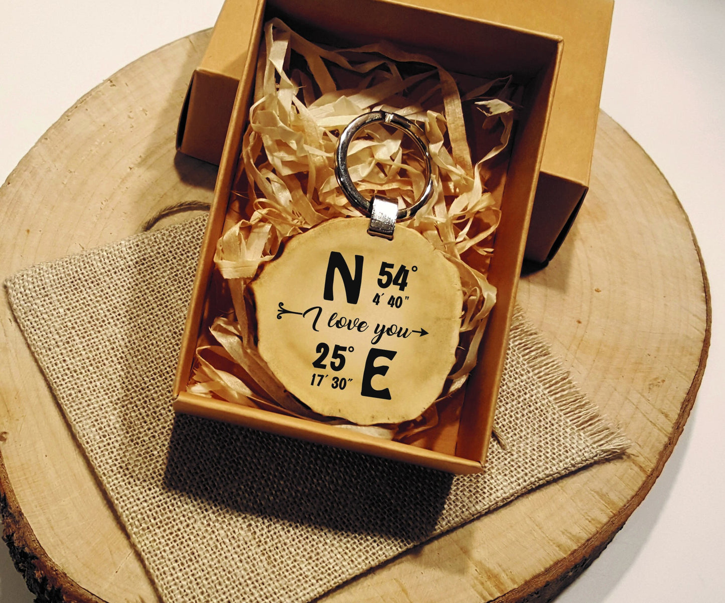 Personalized GPS Coordinates Keychain Set: Engraved Deer Horn Gift