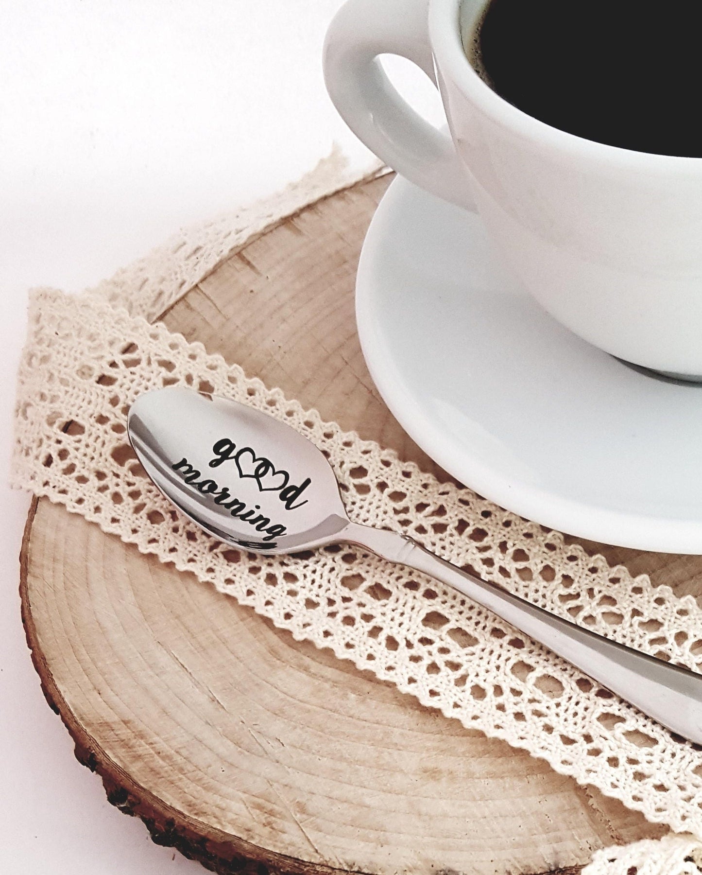 Coffee spoon with engraved quote GOOD MORNING, personalized bauble gift for friend, mother, father, Christmas present for coffee lovers,