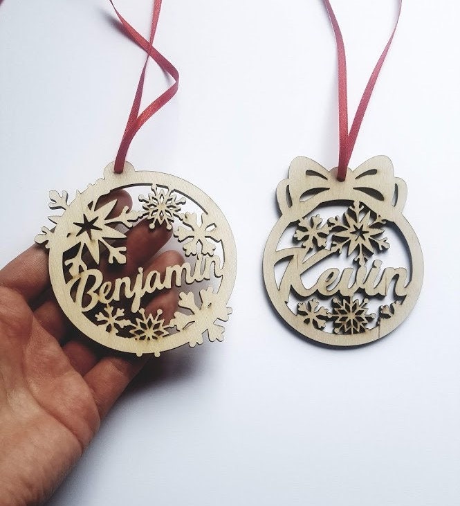 Personalized Christmas bauble, wooden name ornament, laser cut snowflake decoration, Xmas lockdown pandemic gift