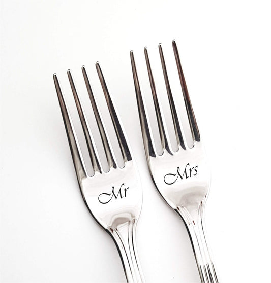 Personalized Wedding Forks Set: Engraved Stainless Steel Silverware