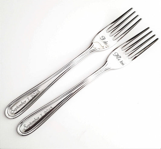 Dinner forks for bride and groom, wedding silverware with engraved I do Me too, custom flatware gift for couple, Mr Mrs dining set