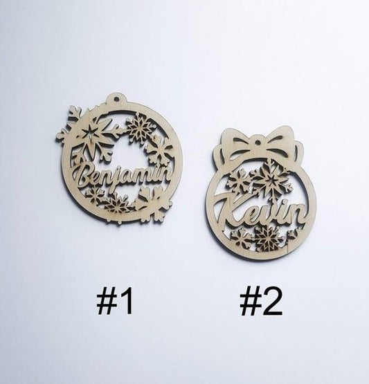 10 Personalized Snowflake Ornaments: Laser Cut Wood Christmas Baubles