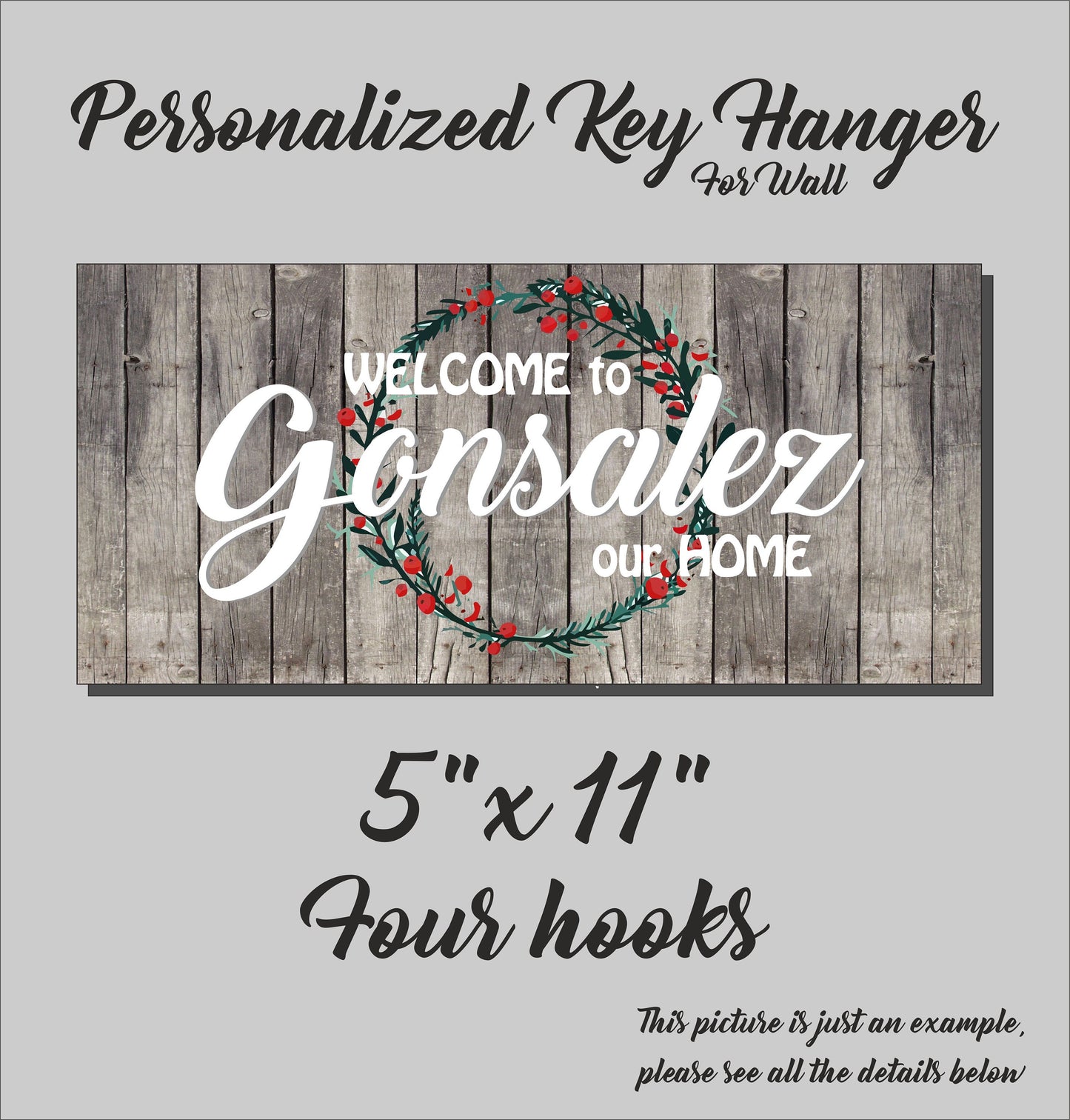 Key holder for wall, personalized family key rack organizer, custom wooden housewarming gift, decorative key hanger with hooks, wooden sign
