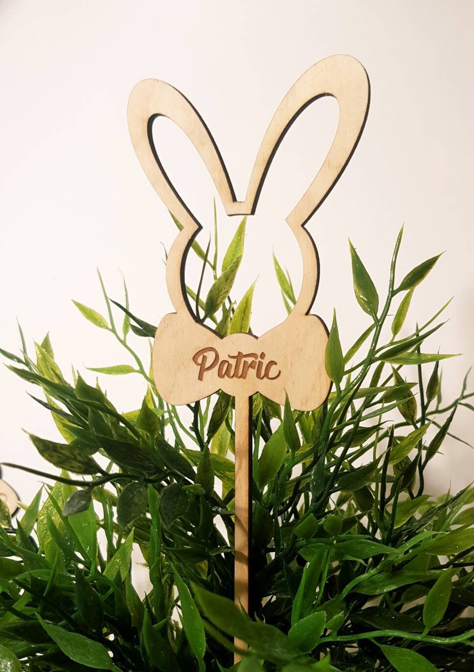 Personalized Easter Bunny Cake Topper: Engraved Wood Ornament