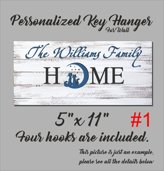 Wedding family sign gift, personalized wooden key hanger, customized anniversary housewarming keepsake for couple, key rack organizer