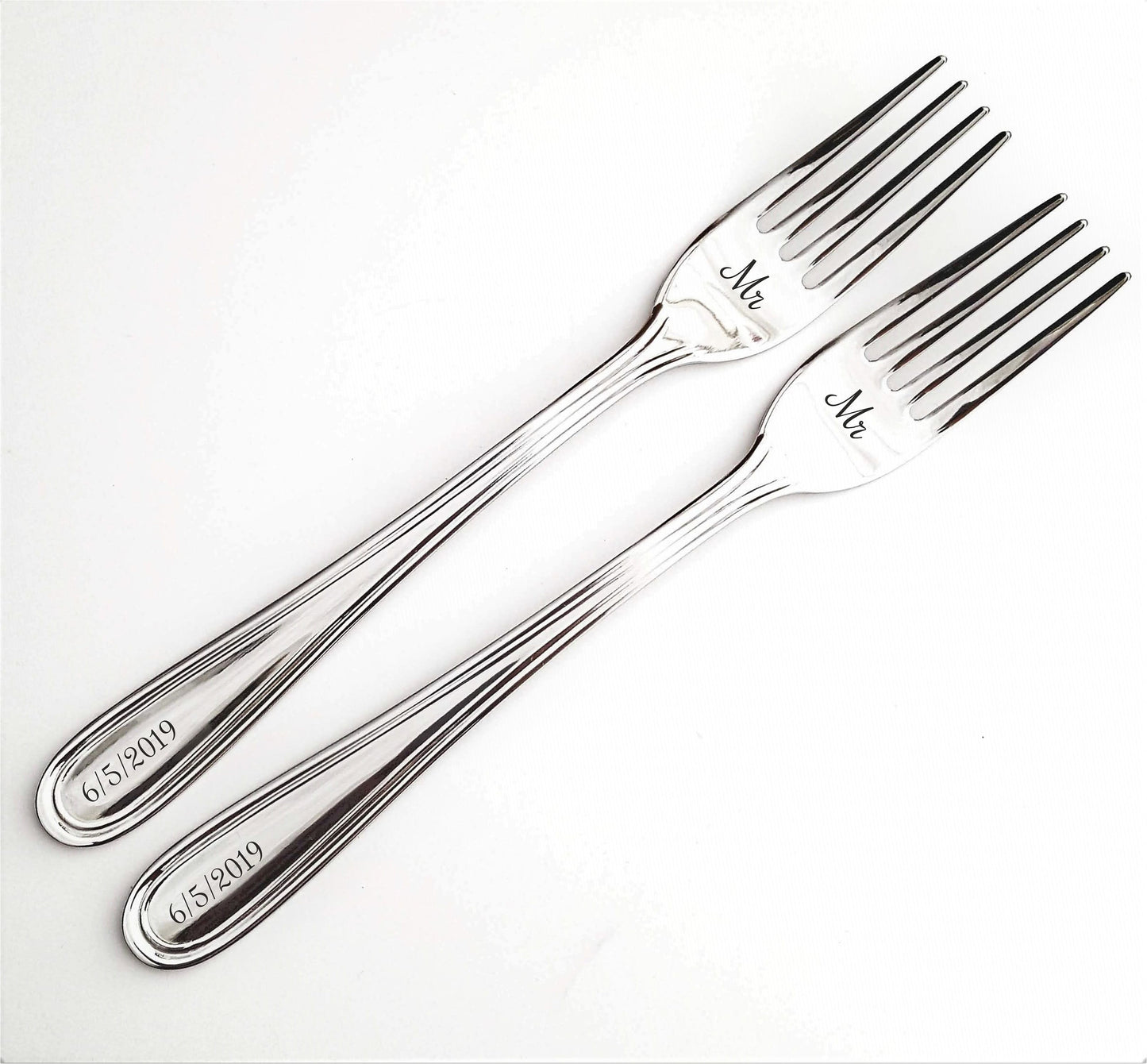 LGBT wedding gift, Mrs/Mrs Mr/Mr engraved forks, Same sex couples keepsake for anniversary housewarming, personalized silver dining set