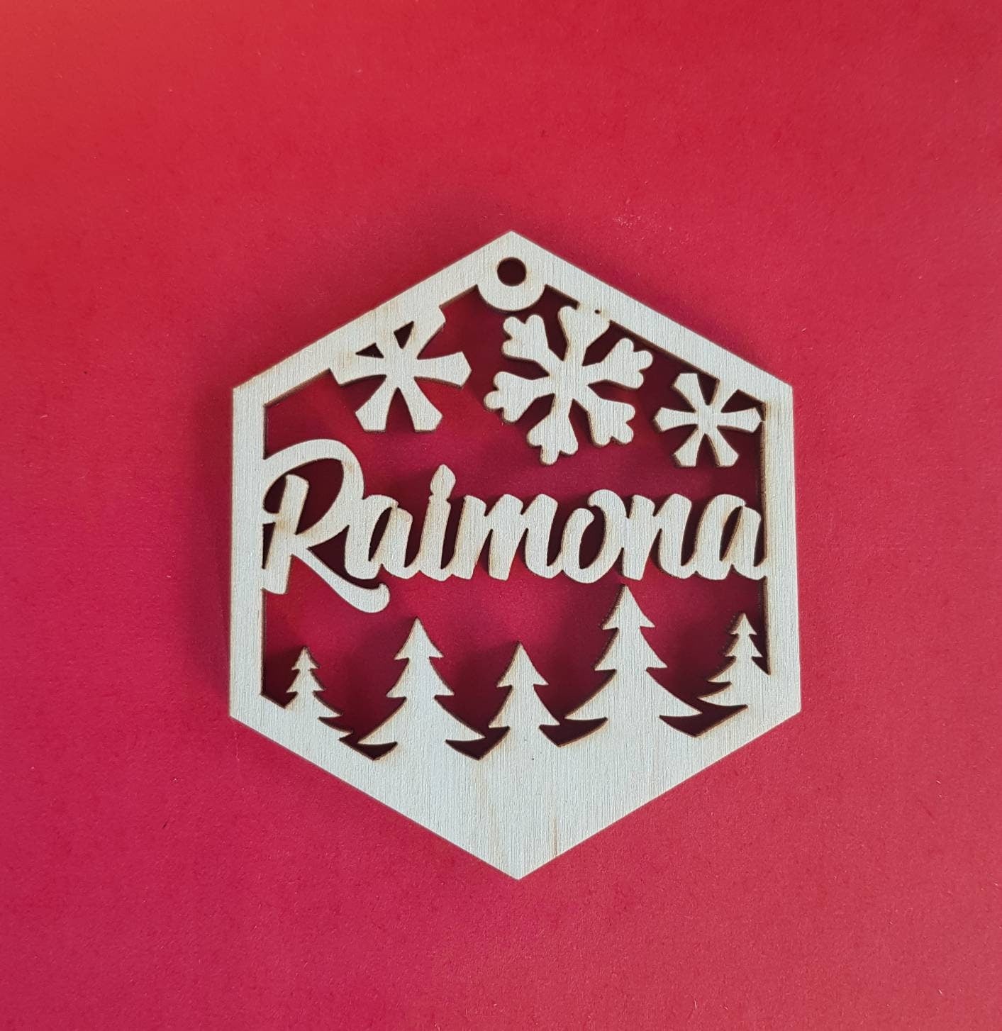10 Personalized Wooden Christmas Ornaments: Laser Cut Snowflake Baubles