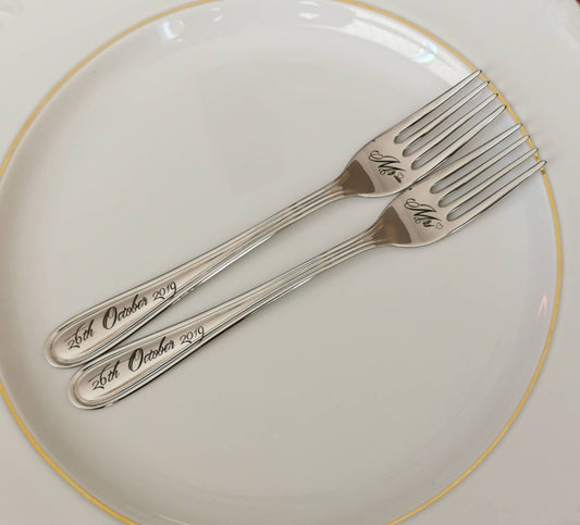 Personalized Mr & Mrs Forks: Engraved Stainless Steel Wedding Keepsake