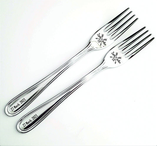 Engagement Anniversary Gift for Couple, Engraved Forks Dining Set, Personalized Kitchen Silver Metal Present, Keepsake for Wife Husband