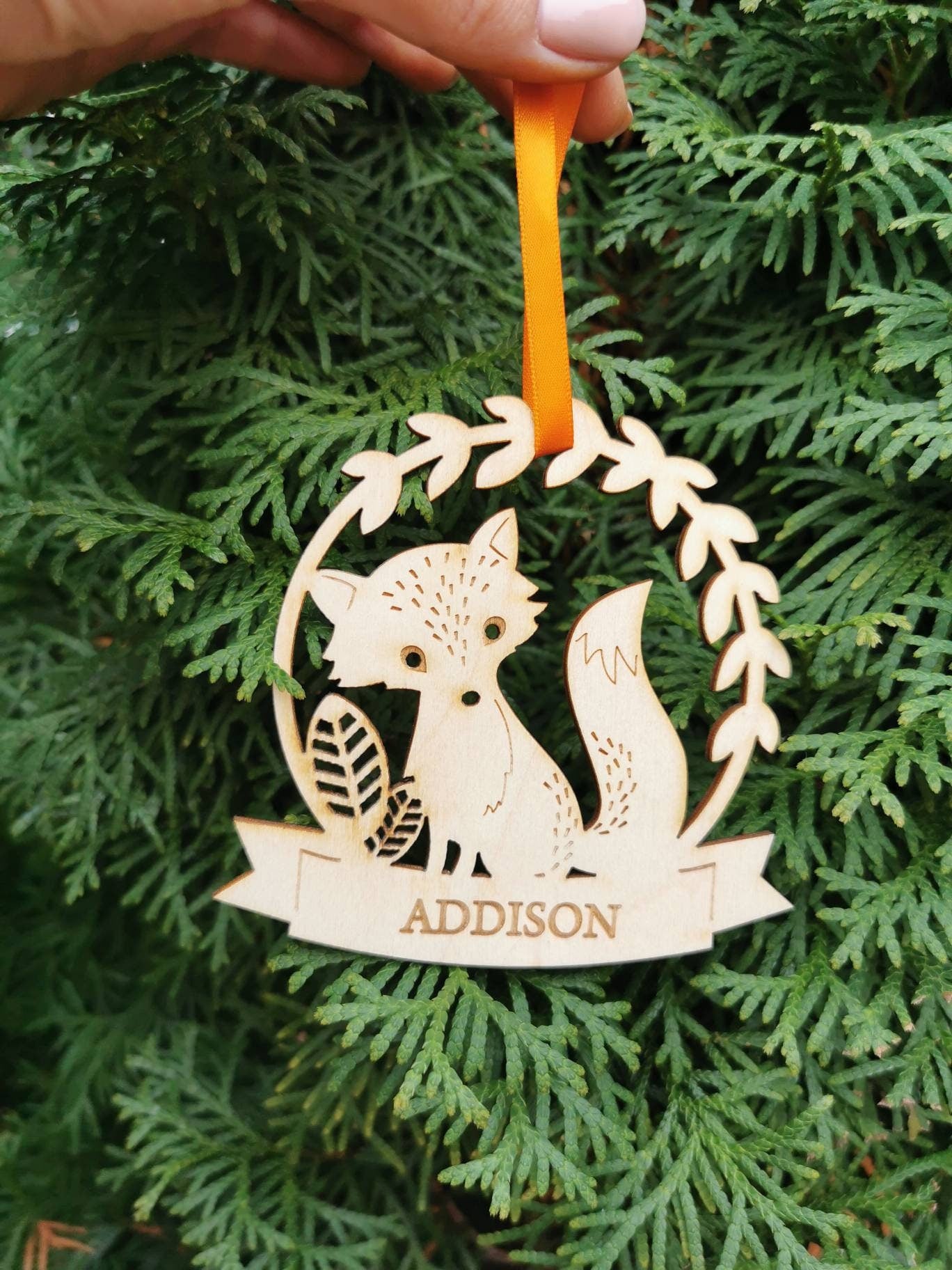 Personalized Wooden Christmas Ornament: Laser Cut Fox Decor