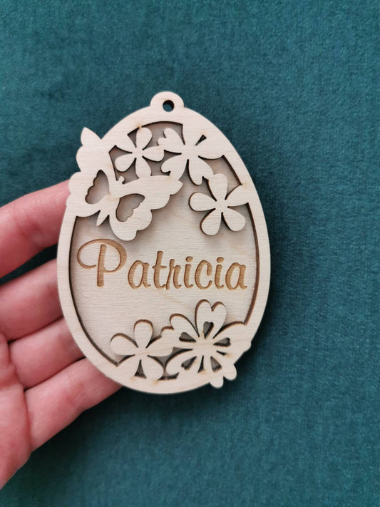 Personalized Easter Egg Ornament: Laser Cut Birch Plywood Basket Tag