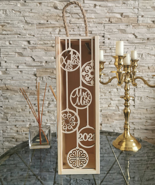 Wooden Decorative Wine Holder Christmas Box for Wine Accessory Sets Winter Wedding Anniversary Birthday 1st Xmas as Mr and Mrs Gift, Lantern