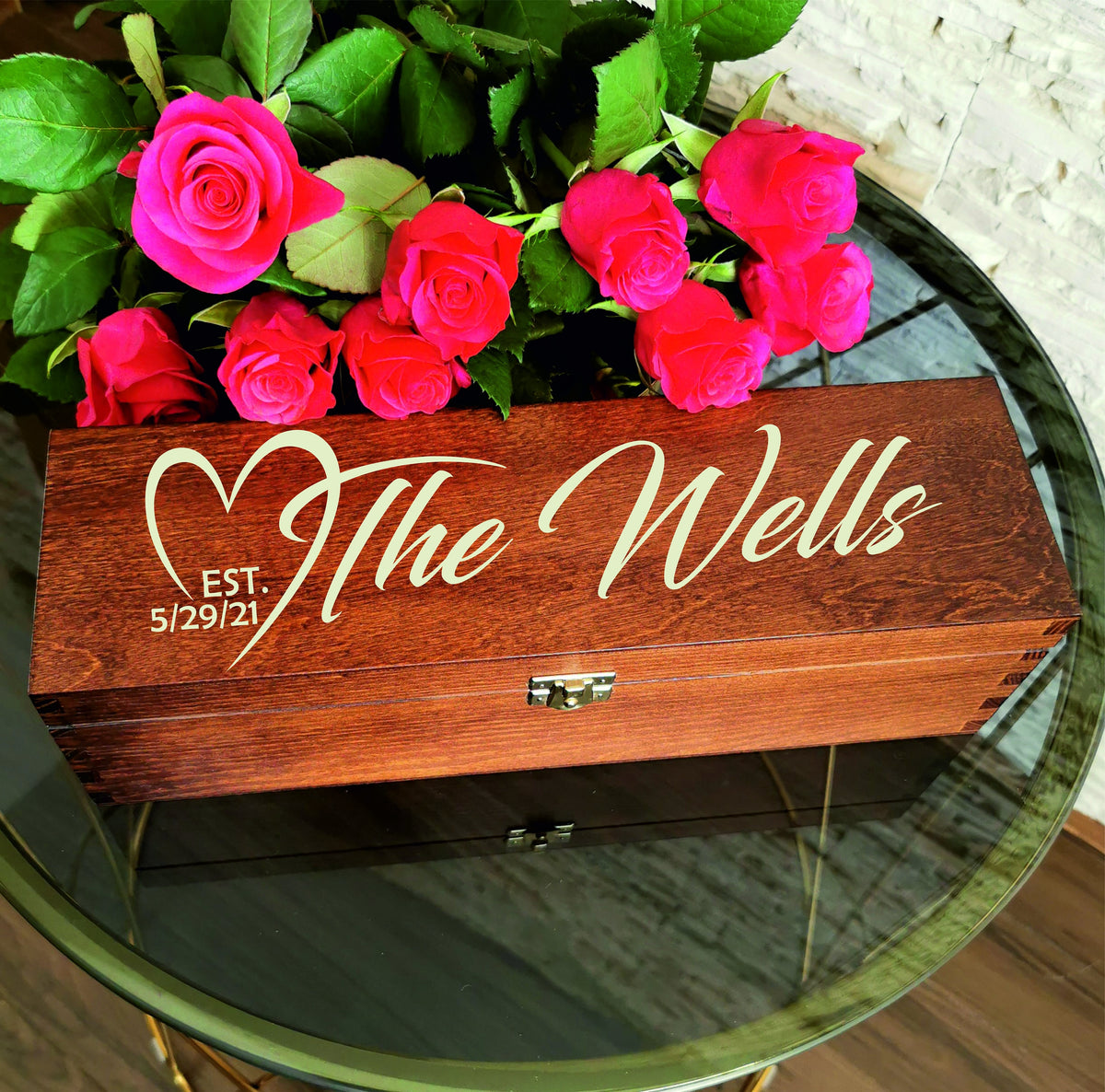 Personalized Brown Wooden Wine Box – 6 Engraving Designs product example
