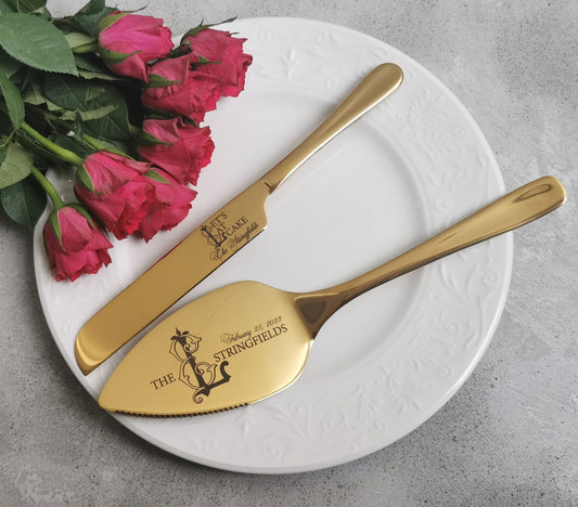 Custom Engraved Wedding Cake Cutting Set: Personalized Stainless Steel Knife & Server