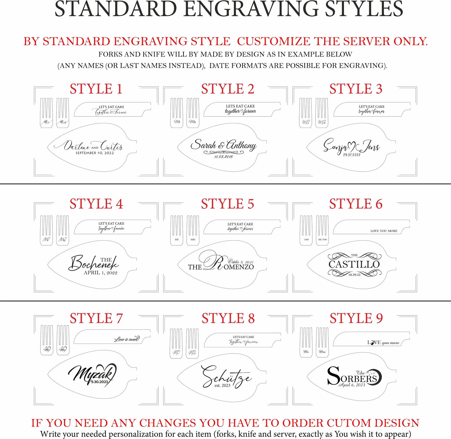 Engraved Cake Serving Set of Knife, Server & Forks: Personalized Must-Have Gift for Wedding Anniversary Bridal Shower Party, Mr Mrs Keepsake