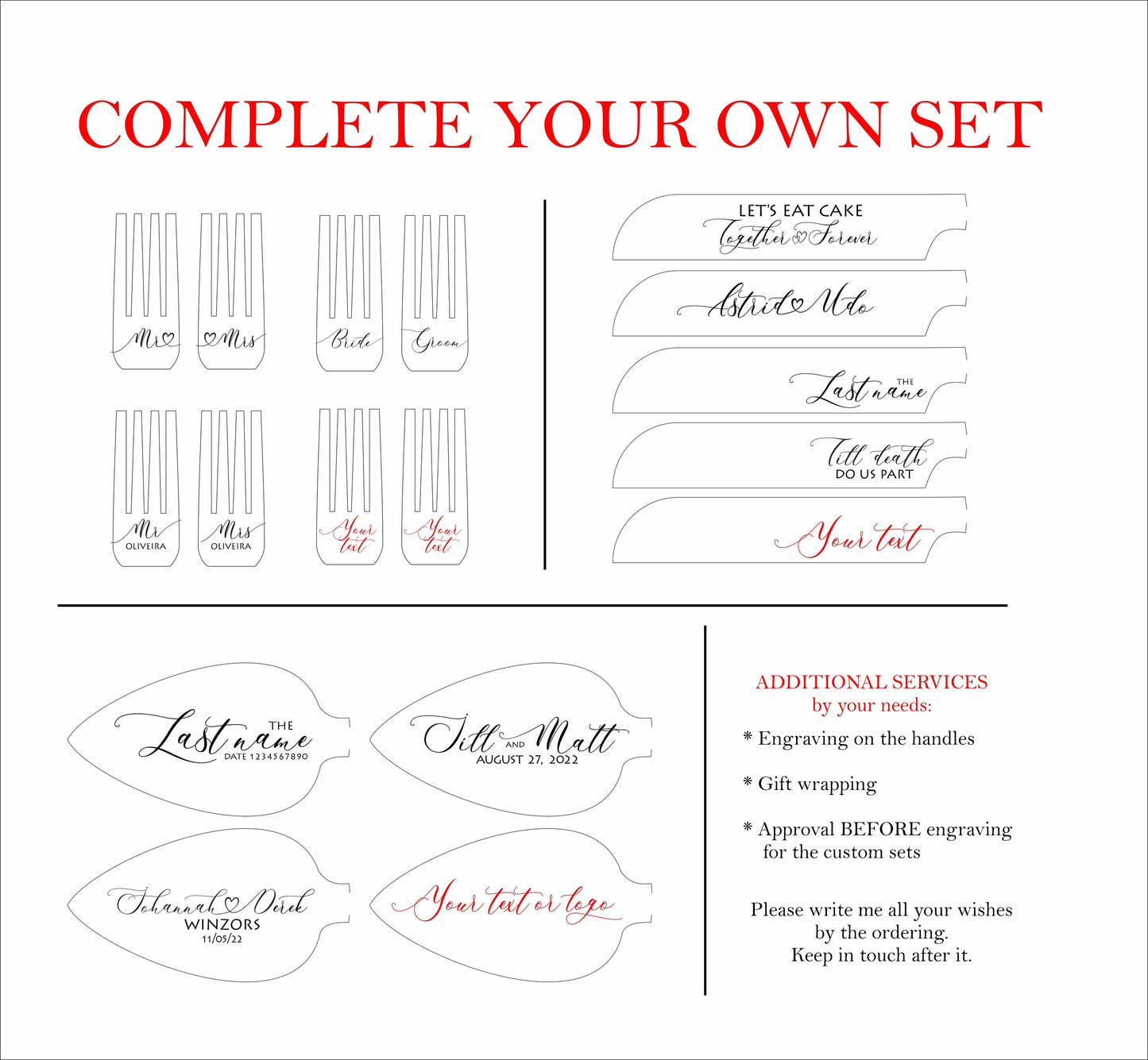 Personalized New Family Keepsake for Wedding Anniversary or Bridal Shower: Black Cake Serving Set Gift with Custom Logo, Unique Cutlery Kit