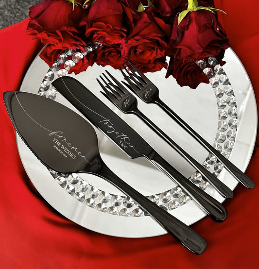 Engraved Cake Serving Set for Wedding: Personalized Server, Knife, Forks for New Family, Luxury Bridal Shower Anniversary Gift