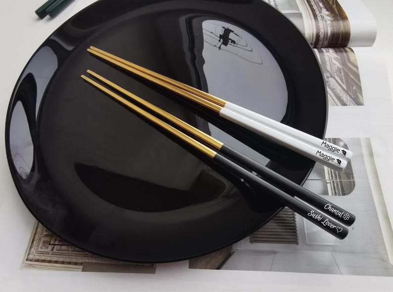 Black and gold and white and gold personalised chopsticks