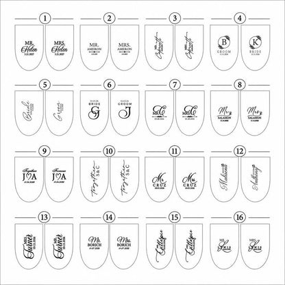 Champagne flute engraving designs numbered 1 to 16