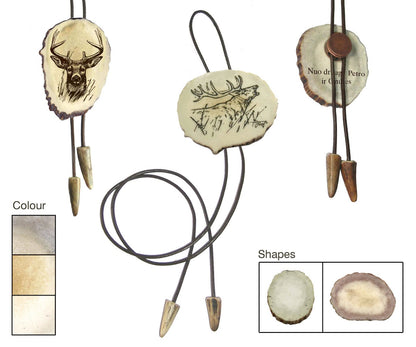 Engraved Grizzly Bear Bolo Tie: Handmade Deer Horn Pendant Necklace US TAXES PAID