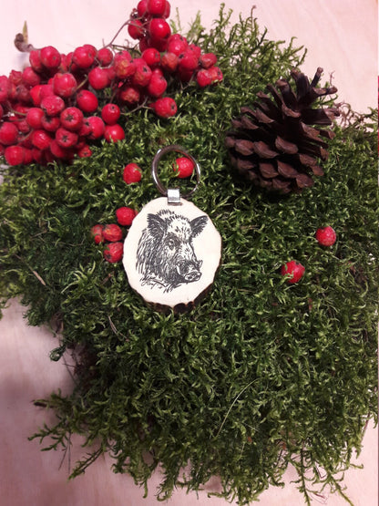 Engraved Wild Boar Keychain: Handmade Deer Horn Hunting Gift