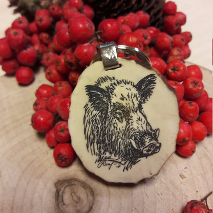 Engraved Wild Boar Keychain: Handmade Deer Horn Hunting Gift
