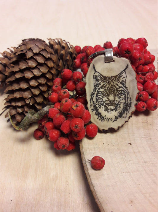 Engraved Lynx Keychain: Handmade Deer Horn Hunting Gift