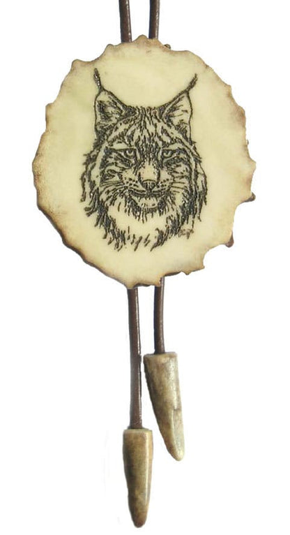 Engraved Lynx Bolo Tie: Deer Horn Pendant, Western Necklace