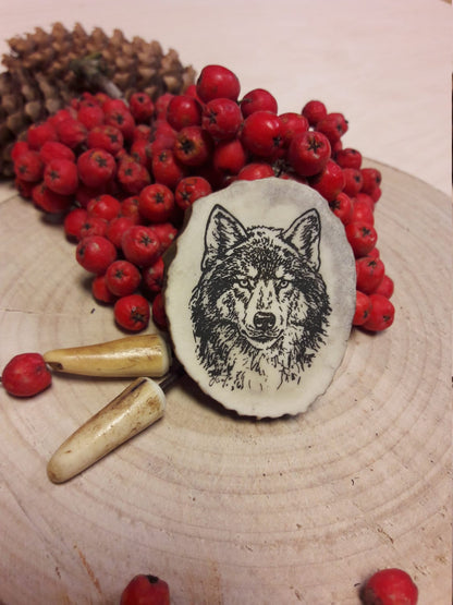 Engraved Wolf Bolo Tie: Deer Horn Pendant, Leather Strap Necklace