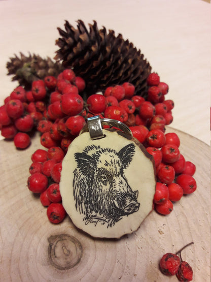 Engraved Wild Boar Keychain: Handmade Deer Horn Hunting Gift
