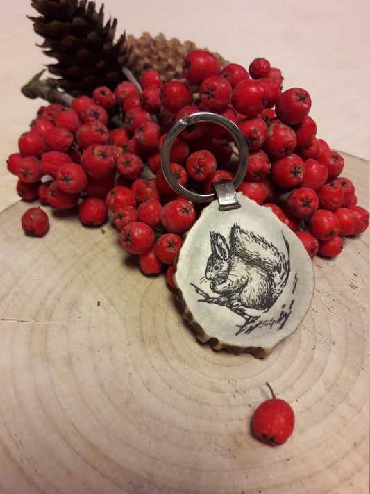 Custom Engraved Deer Horn Keychain: Squirrel Keyring Gift