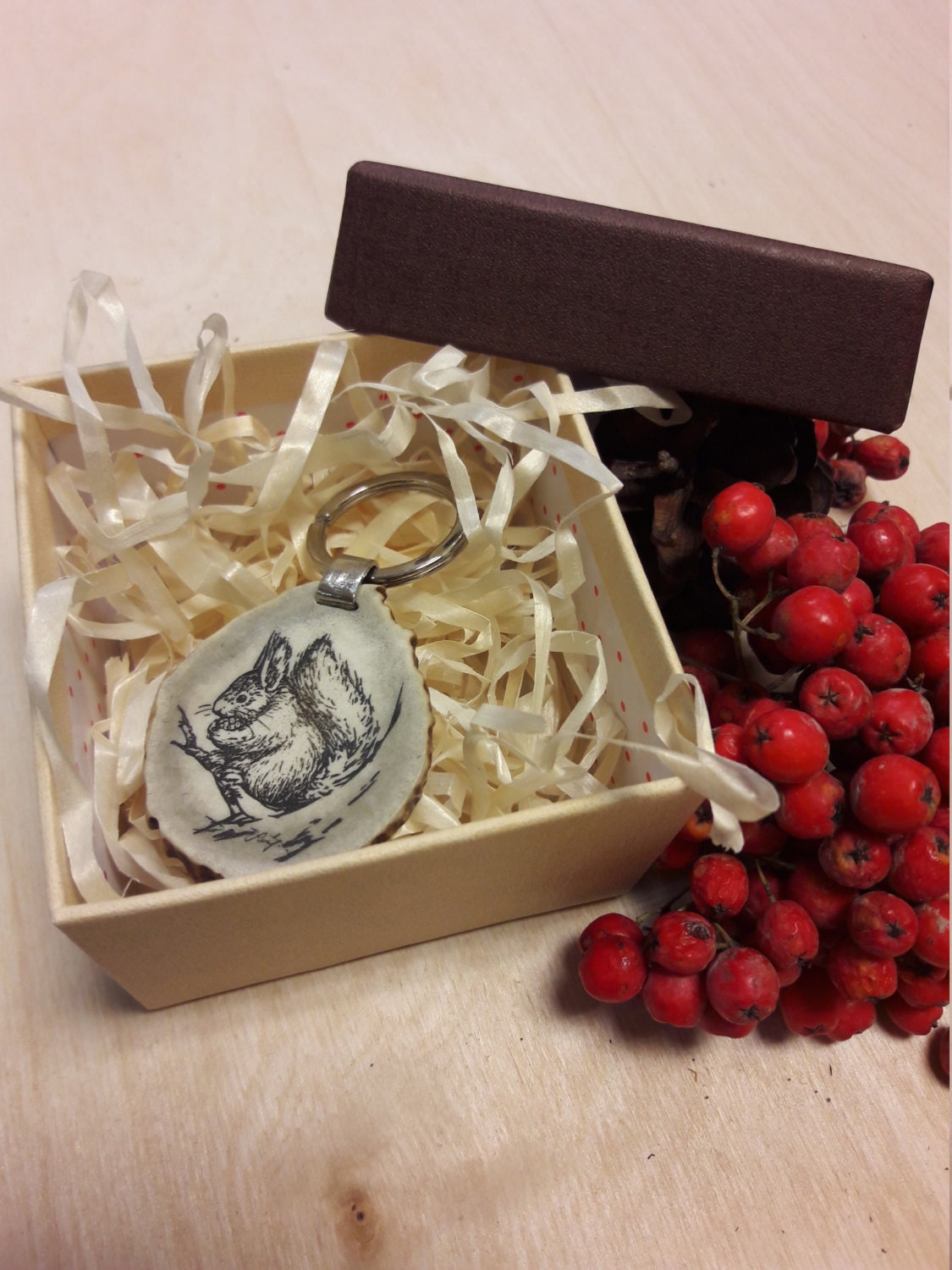 Custom Engraved Deer Horn Keychain: Squirrel Keyring Gift