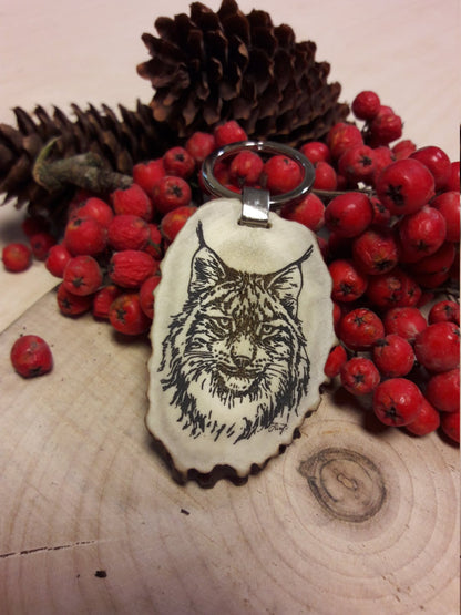 Engraved Lynx Keychain: Handmade Deer Horn Hunting Gift