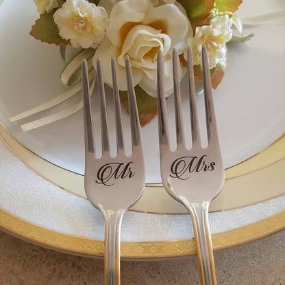 Personalized Wedding Forks: Engraved Mr. & Mrs. Dining Set