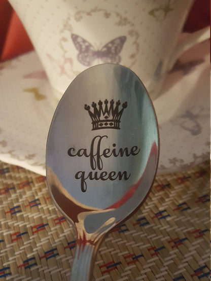 Engraved Coffee Spoon: Caffeine Queen/King, Funny Gift