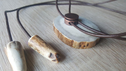 Engraved Wolf Bolo Tie: Deer Horn Pendant, Leather Strap Necklace