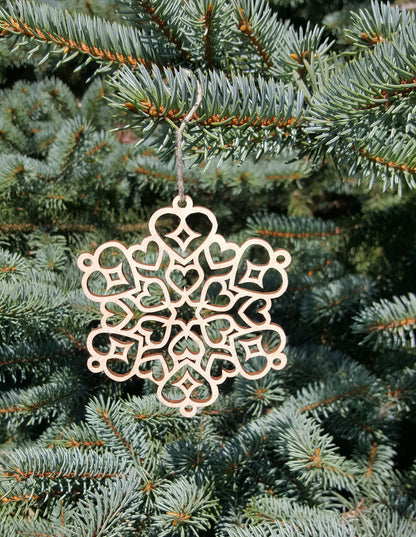 Wooden Snowflake Christmas Ornaments: Laser Cut Birch Decor (Set of 25)