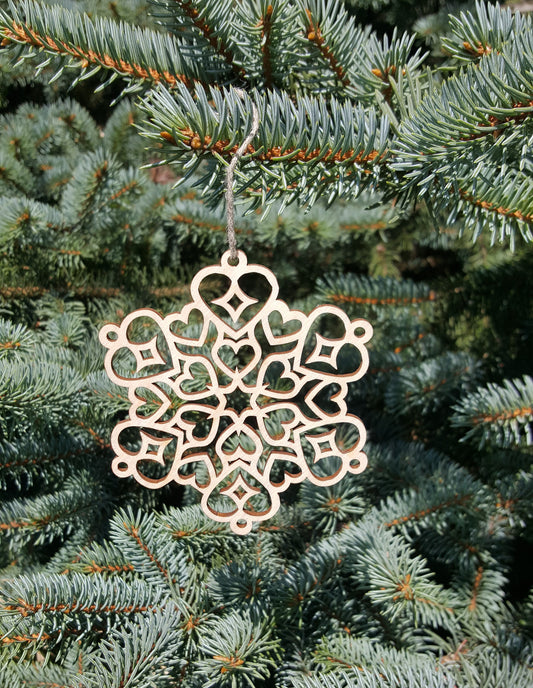 Wooden Snowflake Christmas Ornaments: Laser Cut Birch Decor (Set of 25)