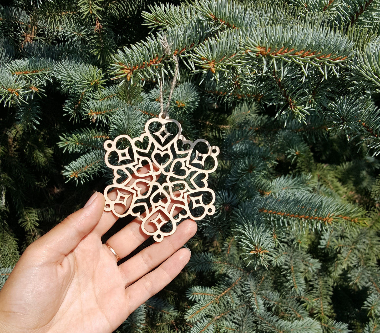 Wooden Snowflake Christmas Ornaments: Laser Cut Birch Decor (Set of 25)