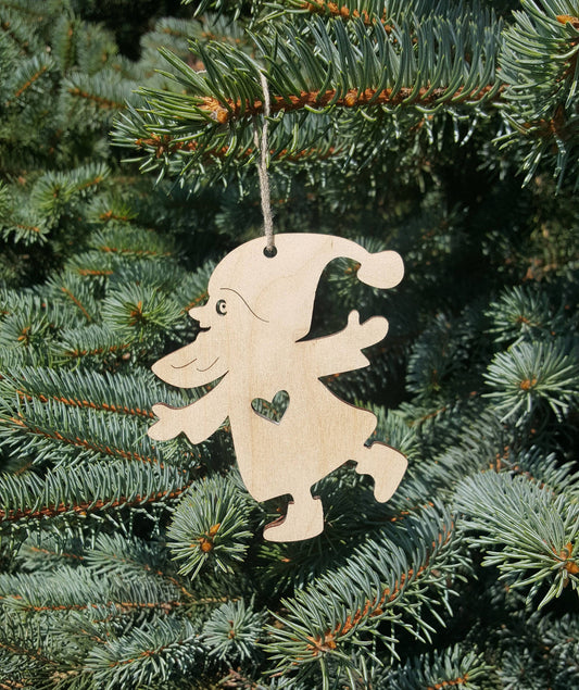 Wooden shapes for craft, unfinished laser cut fairy tale blanks, Christmas tree gnome ornament, holiday wood elf decoration, ready to paint