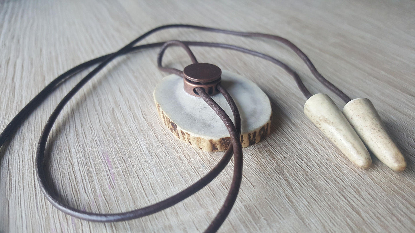 Bolo tie with engraved custom dog, made from deer horn