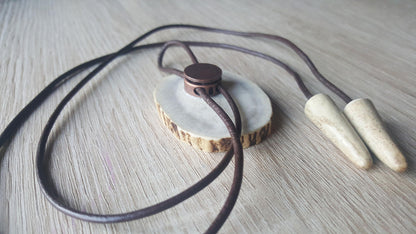 Bolo tie with engraved custom dog, made from deer horn