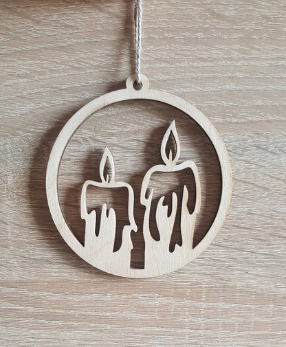 Laser Cut Wood Christmas Ornament: Candle Decoration
